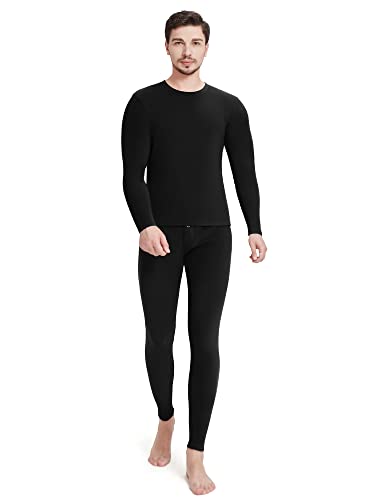 SIORO Thermal Underwear for Men Double Fleece Warm Long Johns Ultra Soft Base Layer Set with Fly for Cold Weather, Large, Black