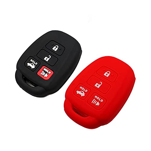 EYANBIS Silicone Key Fob Cover Fit for Toyota Camry SE LE Avalon Corolla RAV4 Venza Highlander Sequoia Scion HYQ12BDM | Car Accessories | Remote Key Protection Case – Black & Red