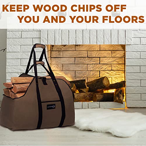 Outdoor 360 Firewood Bag Carrier – Extra Large Wood Bag for Firewood-Water Resistant Carrying Bag with Padded Handles & A Handy Side Pocket-24 L x19 H x12-Waxed Canvas Log Tote for Home or Camping | The Storepaperoomates Retail Market - Fast Affordable Shopping