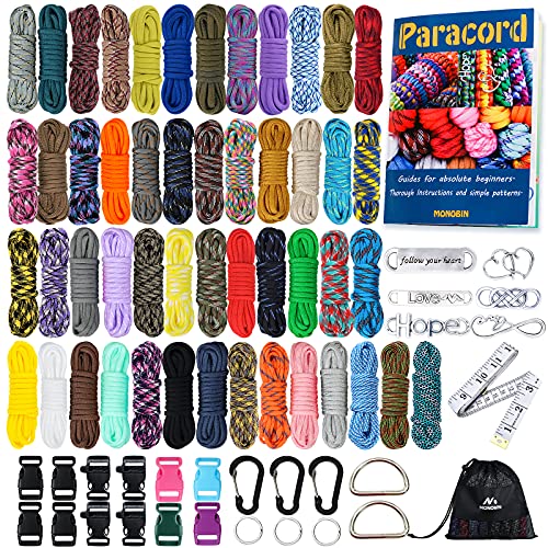 Paracord, 50 Colors Paracord Combo Kit with Paracord Instruction – Multifunction Parachute Cord and Complete Accessories for Making Paracord Bracelets, Lanyards, Dog Collars (50Colors-A)