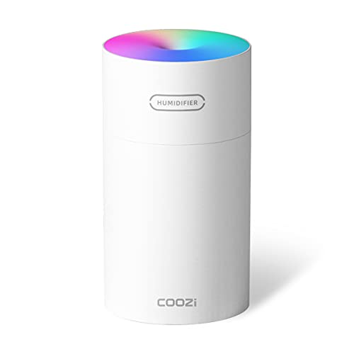 Coozi Compact ULV Aurora Humidifier, Ultra-Low Volume Mist, Humidifying/Aroma Diffusing, Two Misting Modes, Soothing Low White Noise, Aurora Vibe Light/White Night Light, Auto Shut-off, Fits in Cars(White)