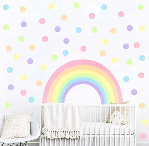 Colorful Rainbow Wall Decals Large Rainbow Wall Stickers Circle Polka Dots Wall Stickers Watercolor Rainbow Wall Decals for Girls Bedroom Nursery Kids Room