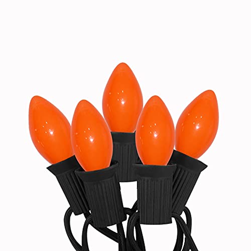 GOOTHY Halloween C7 Orange String Lights, 25Ft Vintage Orange Lights with 27 Ceramic Orange Bulbs (2 Spare), Hanging Outdoor String Lights for Halloween Patio Party Wedding Christmas Decor, Black