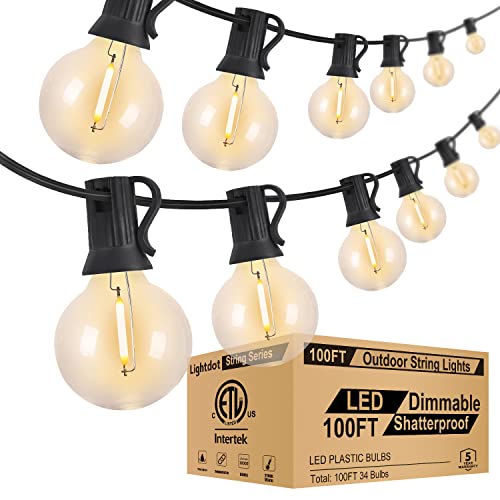 Lightdot 100ft Globe Outdoor Lights String, Dimmable LED Patio String Light with 34 G40 Shatterproof Bulbs, Commercial Hanging Lights for Outside Party Porch Backyard Bistro