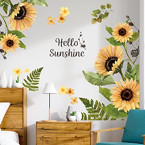 Sunflower Butterfly Wall Stickers Hello Sunshine Decals Garden Flower Wall Stickers Bedroom Living Room TV Wall Art Decor Home Decoration