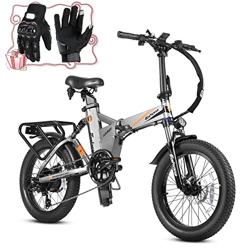 eAhora Azaria ebikes for Adults 20″ Fat Tire Electric Mountain Bike Full Suspension 750W 32MPH Snow Electric Bike 7-Speed Beach Adult Electric Bicycles 48V 18Ah Folding City Commuting Ebike
