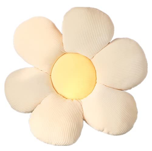 Tykoo Cute Flower Throw Pillow Indie Seating Cushion Lovely Room Decor for Girls Teans Tweens Vivid Plush Stuffed Toy for Kids Reading Nook Watching TV Bed Room (Beige Petals + Yellow core)
