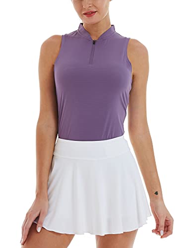 CQC Women’s Sleeveless Golf Polo Tennis Shirts Zip Up Quick Dry UPF 50+ Athletic Tank Tops Moisture Wicking Sport Casual Deep Purple S