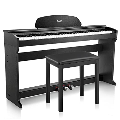 Moukey MDP-350 88-Key Semi Weighted Piano Action Digital Beginner Keyboard with Furniture Stand & Piano Stool, Triple Pedals, Power Supply, Black
