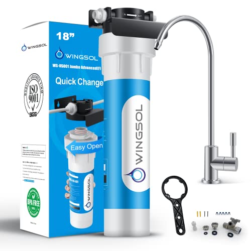 Wingsol Jumbo Under Sink Water Filter with Faucet, NSF/ANSI 53&42, reduce 99.99% Lead, Chlorine, Sediment, Remineralize & Alkalize Water, 10K Gallons Long-lasting, Quick Change, Life Indicator, 5-in-1