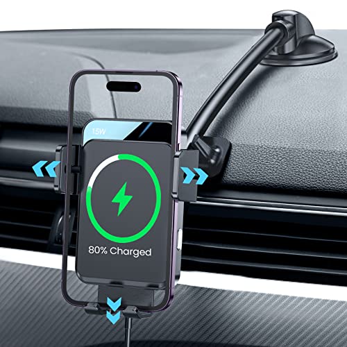 Wireless Car Charger, GBEAST Car Phone Holder Mount Wireless Charging, 1 Second Auto-Clamping & Alignment Dashboard Wireless Car Charger Mount for iPhone 13 12 11 XR SE, Galaxy S10/S22/S20+, LG, etc