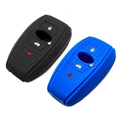 EYANBIS Silicone Key Fob Cover Fit for Subaru Forester WRX Sti Outback XV Crosstrek Impreza BRZ Ascent Legacy 4 Button Keys | Car Accessories | Remote Key Protection Case – Black & Blue