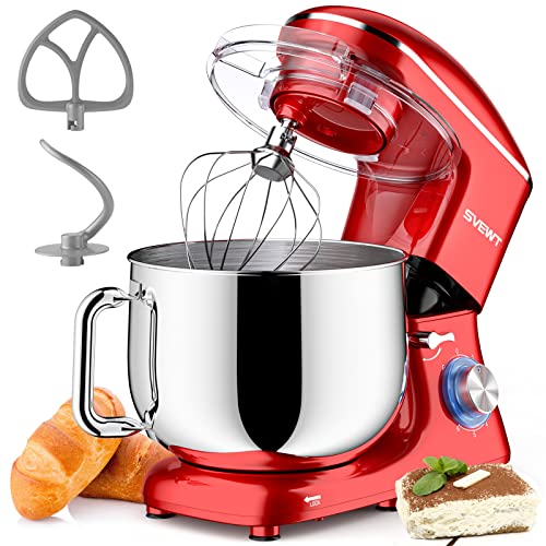 SVEWT Stand Mixer 660W 6+1 Speeds Tilt-Head Food Mixer, Kitchen Electric Mixers with 8.5-QT Stainless Steel Mixing Bowl, Dough Hook, Wire Whisk, and Beater Attachments for Most Home Cooks