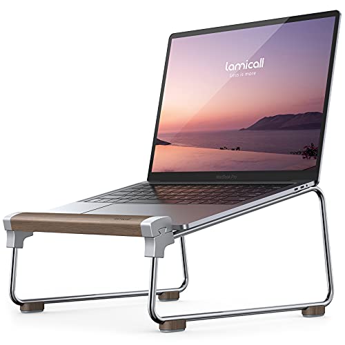 Lamicall Wood Laptop Stand for Desk Desktop Detachable Aluminum Notebook Stand Holder, Ergonomic Laptop Holder for MacBook Air, MacBook Pro, Dell, HP, Msi and 10-16” Laptop
