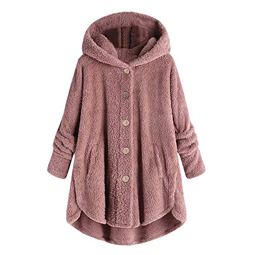 Women Wool Coat with Hood Mid Length Winter Jacket Plus Size Button Plush Tops Hooded Loose Cardigan Outwear Warm Hoodie