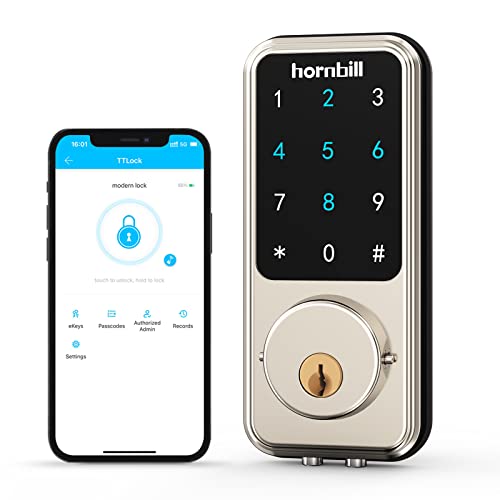 Smart Lock (Silver) Keyless Entry Deadbolt for Front Door, Digital Bluetooth Deadbolt Door Lock with Keypad, Smart Locks Front Door Works with APP, Code and eKey Auto Lock for Home & Hotels