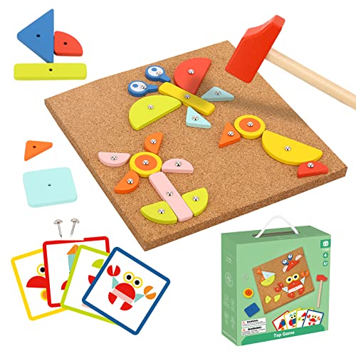 TOOKYLAND Tap Tap Games Toys,Hammer and Nails Game,Wooden Hammering Pounding Toy,Wooden Toy with Mallet
