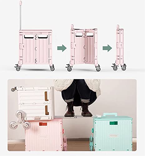 Folding Shopping Cart Small Pull Cart Folding Shopping Cart Small Trolley Pull Rod Cart Portable Trailer Home Take Delivery Magic Made from Heavy Duty Plastic and Used As A Seat (Color : Pink) | The Storepaperoomates Retail Market - Fast Affordable Shopping