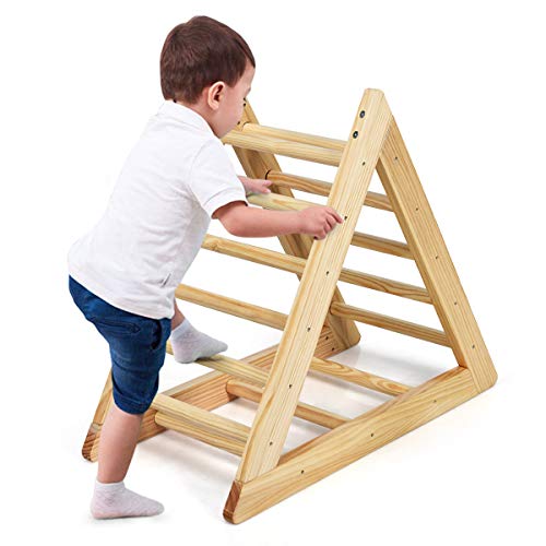 HONEY JOY Triangle Climber, Kids Wooden Climbing Triangle Ladder, 3 Different Climbing Ladders, Indoor Climbing Toys for Playground, Gym & Daycare, Gift for Boys Girls 3+ (Natural)