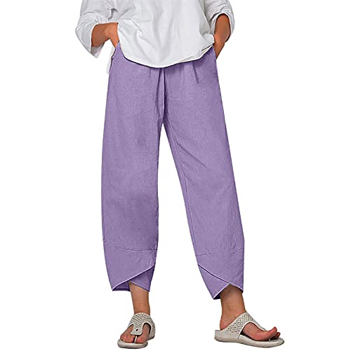 aihihe Womens Wide Leg Plus Size Cropped Pants for Summer Beach Casual Linen Comfy Palazzo Pajama Yoga Workout Capri Trouser