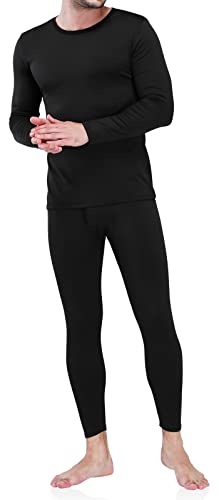 MRIGNT Thermal Underwear for Men Long Johns Set Base Layer Fleece Lined Top Bottom Black