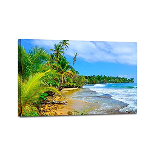 Wall Art Picture on Canvas Paradise Tropical Island Bocas del Toro Island Colon Framed Poster Artwork Stretched and Framed Paintings Home Decor Living Room Ready to Hang 23″X34″