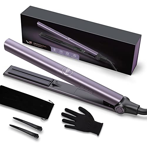 Hair Straightener Flat Iron for Hair V5 with Titanium Plate Advanced Ionic Technology Makes Hair Smoother and Keeps it Healthier, 2 in 1 Straightener and Curler