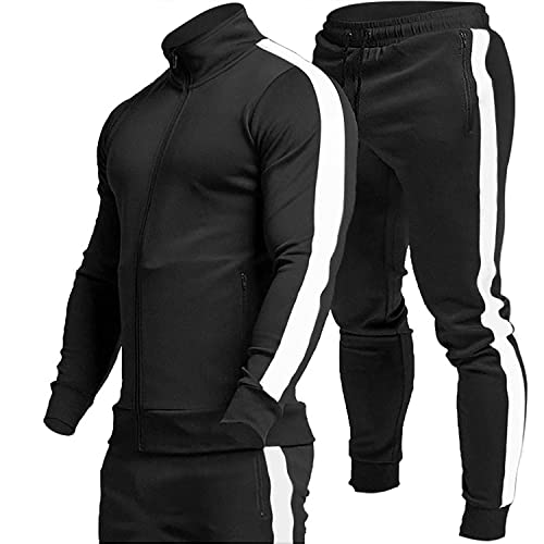 TEZO Men’s Casual Active Tracksuits Full Zip Sports Jogging Suits Sets Athletic Running 2 Piece Sweatsuits with Zip Pockets(BK S)