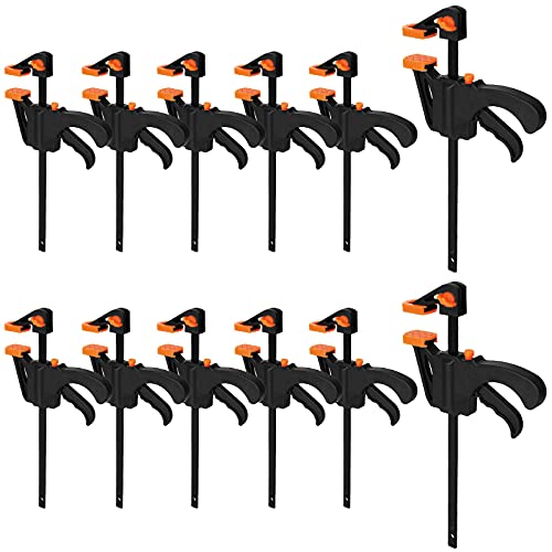 12 Pack 4 Inch Bar Clamps for Woodworking Quick Grip Clamps Trigger Clamp One Handed Ratchet Clamp, Mini Small Bar Clamps for Craft Wood Clamps for Gluing