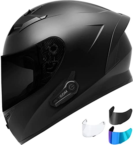 Bluetooth Motorcycle Helmet with Clear, Tinted, Iridium Shields – Medium