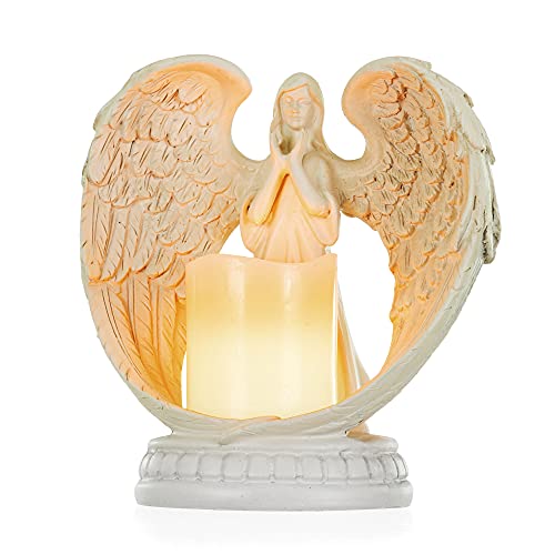 Angel Statue Tea Light Holder – Blessing Angel Figurine Candle Holder for Garden Home Altar Shelf Decor Favors Sympathy Gift Memorial Tribute Remembrance Funeral Decoration