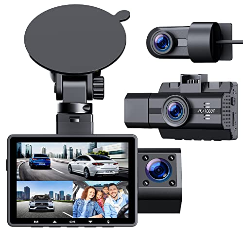 4K Dash Cam Front and Rear Inside 3 Channel Dashcam,CAMBASE 4K+1080P Front and Inside Dual Dash Cam,1440P+1080P+1080P Triple Car Camera,IR Night Vision,Capacitor,Parking Mode,G-Sensor,Support 128GB