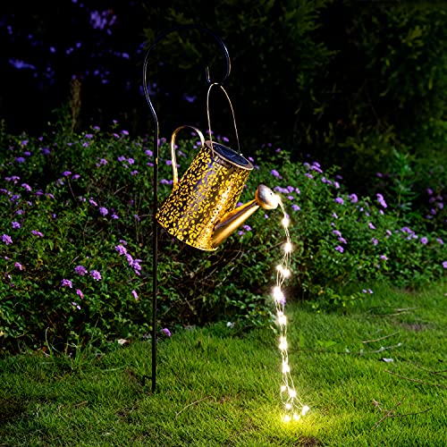 Solar Lights Outdoor Garden Decor, Large Hanging Lantern Waterproof Watering Can Landscape Lights Outside Decorations for Yard Front Porch Patio Backyard Gardening Gift for Mom Grandma Women Birthday