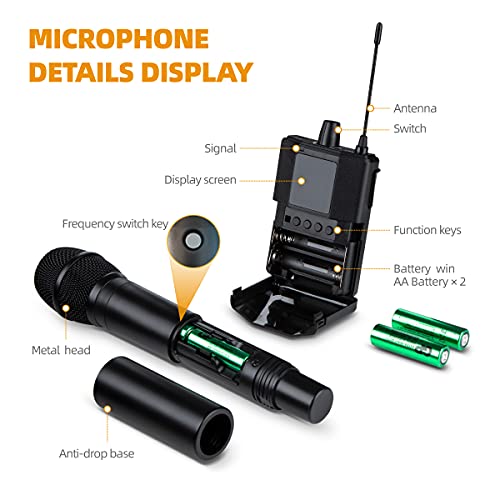Hiberr Wireless Microphone System, Cardioid Dynamic Vocal Microphone, 240FT, UHF 512 – 542 MHz, 2 * 60 Selectable Frequencies, one-Key Switching Frequency, 15 – 17 Hours(PW-20) | The Storepaperoomates Retail Market - Fast Affordable Shopping