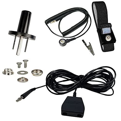 Static Care ESD Mat Workstation Ground Kit – 15′ Common Point with Banana Plug, Universal Snap Kit, Banana Plug Adapter, 6′ Coil Cord with Alligator Clip, Black Fabric Wrist Band 4mm