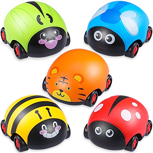5 Pieces Animals Pull Back Cars for Girls Boys, Race Cute Animal Push Friction Powered Vehicle Playset, Push and Go Back and Forth Car Toys, Birthday Presents Party Favors Stocking Fillers
