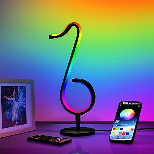 Hovux Musical Note Table Lamp Wall Sconces, Bluetooth Dimmable Music Decor Ambient Lamp, RGB Lamp 210 Mode App & Remote Control, LED Nightstand Light, Media Stream TikTok Live Lamp