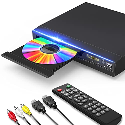 HD DVD Player for TV HDMI with 1080p Upscaling, USB Input, HDMI /RCA Output Cable Included, All Region, Breakpoint Memory, Built-in PAL/NTSC, CD Players for Home