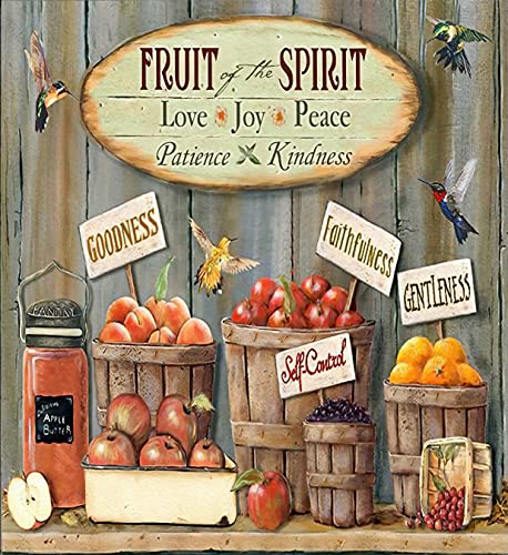 Dreacoss The Fruit of The Spirit Love Joy Peace Vintage Look Metal Decoration Plaque Sign for Home Kitchen Bathroom Farm Garden Garage Inspirational Quotes Wall Decor 12x12inch