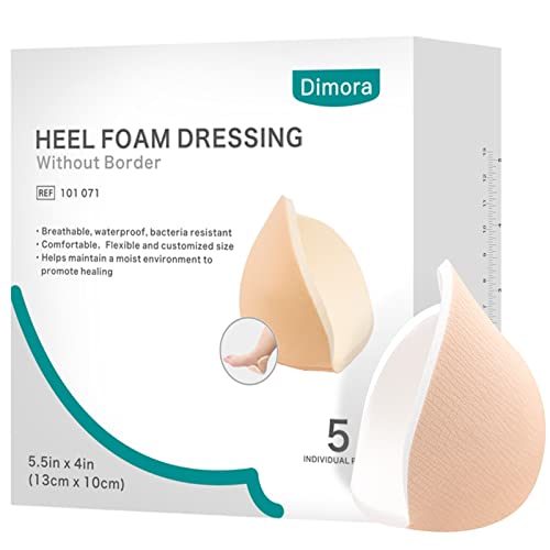 Dimora Heel Foam Dressing, Non-Adhesive Hydrophilic Pads, Highly Absorbent 5.5 x 4 in Pack of 5 Waterproof Dressing for Wound Care