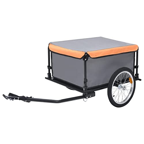 vidaXL Bike Cargo Trailer Bicycle Luggage Trailer Hand Wagon Carrying Groceries Camping Gear Sporting Good Tour Local Commute Gray and Orange