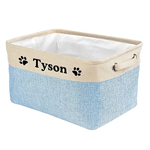 MALIHONG Personalized Foldable Storage Basket Collapsible Sturdy Fabric Dog Toys Storage Bin Cube with Handles for Organizing Shelf Home Closet , Blue and White, Size – 15″ x 11″ x 8.3″