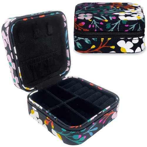 Kate Spade New York Black Travel Jewelry Case, Small Jewelry Box to Organize Rings, Necklaces, Earrings, Fall Floral