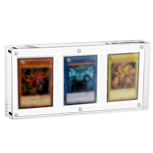 Auveach 1 Pack 35PT Acrylic TCG Triple Cards Frames, One-Touch-Open, Magnetic Card Display, Clear Card Stands, Transparent Card Stands (Triple 1 Pack, 20mm)