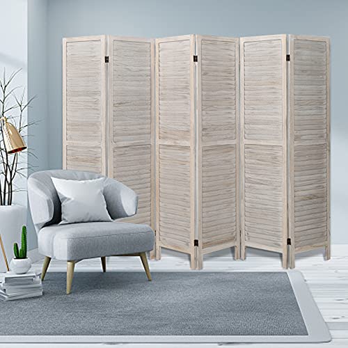 ECOMEX 6 Panel Wood Room Divider, Folding Room Divider Privacy Screen 5.6Ft Tall, Freestanding Louvered Divider Screen for Home Office Restaurant Bedroom(White)