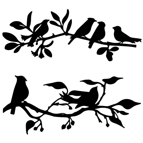 Hotop 2 Pieces Birds on Branch Metal Wall Art Decor Bird Silhouette Sculpture Black Leaves with Birds Metal Ornament Hanging Sign for Home Garden Office Living Room Indoor Outdoor Decorations