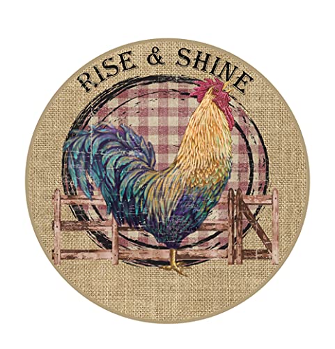 Round Metal Tin Sign Rustic Wall Decor Wall Plaque Wreath Sign, Rise and Shine, Animal Sign, Suitable for Home Garden Kitchen Bar Cafe Restaurant Garage Wall Decor Retro Vintage 12×12 Inch