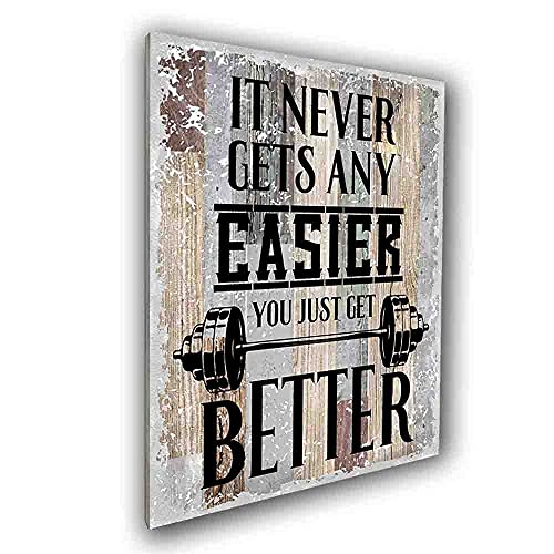 vizuzi It Never Gets Any Easier You Just Cet Better Wood Wall Art Sign, Home Kitchen Bar Restaurant Garden Garage Classic Gymnasium Wall Decor, Fitness Lover Enthusiasts Gifts