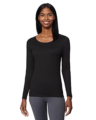 32 DEGREES Heat Womens Ultra Soft Thermal Lightweight Baselayer Scoop Neck Long Sleeve Top, Black, Small
