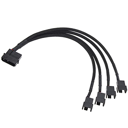 Molex to 3Pin/4Pin Fan Adapter, 12V PC Fan Adapter 4Pin Molex to 4 PWM Splitter Sleeved Braided Cable UIInosoo for 3 Pin or 4 Pin Computer PC Case Fan Power Supply 11 inch